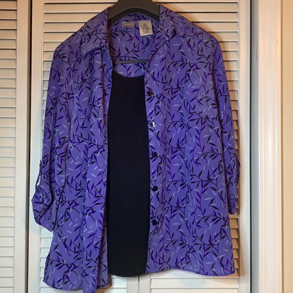JUST MY SIZE Black and Purple Floral Blouse Size 1X 16W